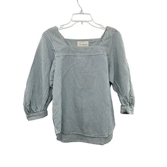 Lucky Brand Tops - Lucky Brand Blouse Womens XS NEW Blue Striped 7W14370 Cotton/Linen Popover Shirt